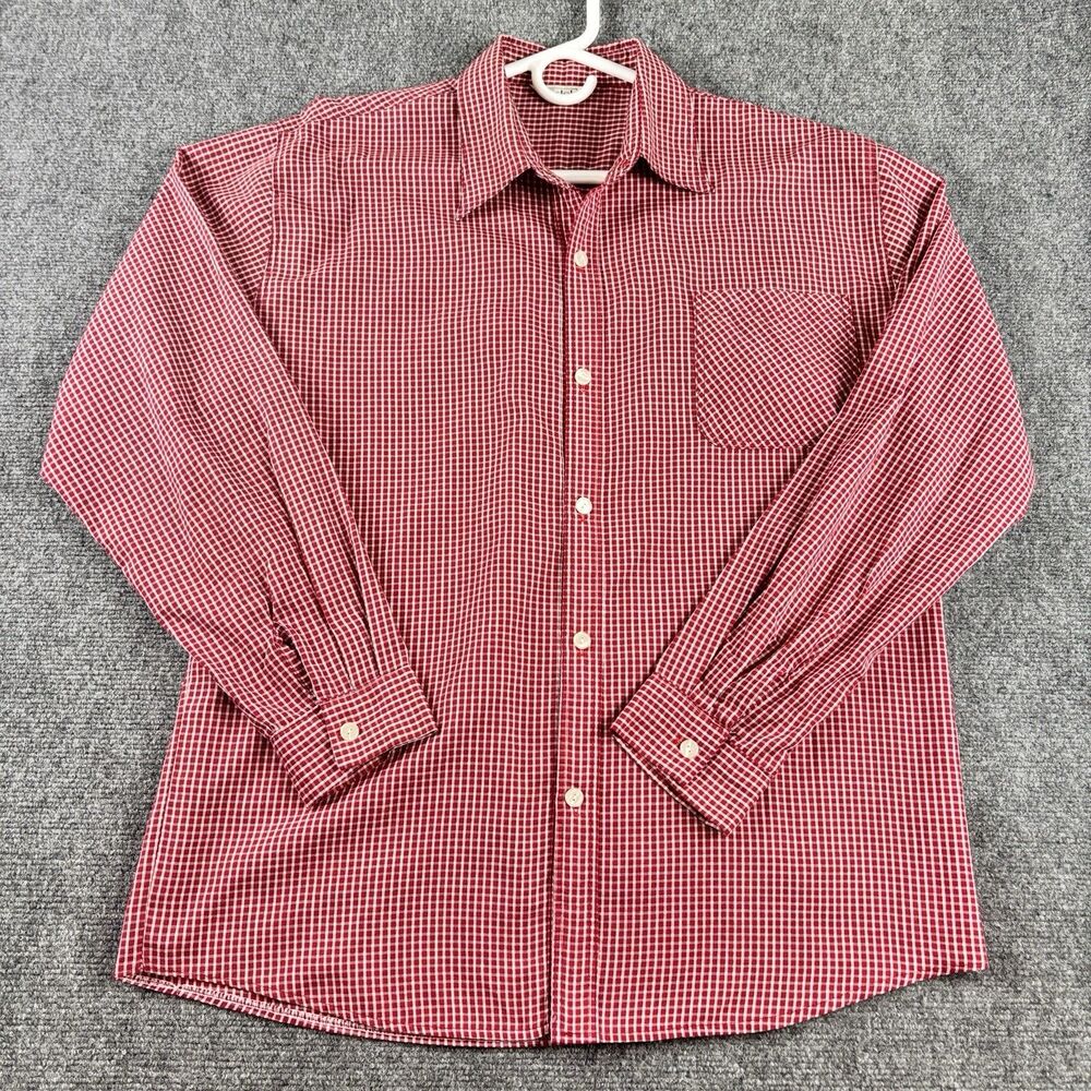Edel Shirt Mens L XL Red White Gingham Check Button Down Cotton Long Sleeve